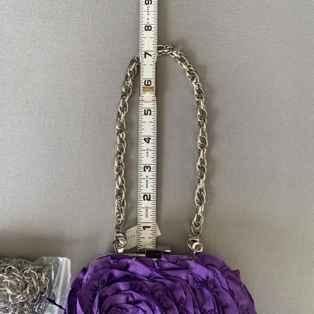 NWT White House Black Market Purple Rosette Floral Clutch Chain Bag Convertible - Picture 10 of 12
